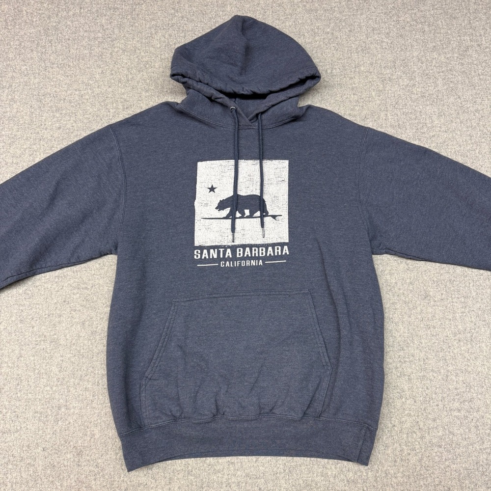 Port & Company Hoodie Size Medium Blue Santa Barbara California Bear Surfboard